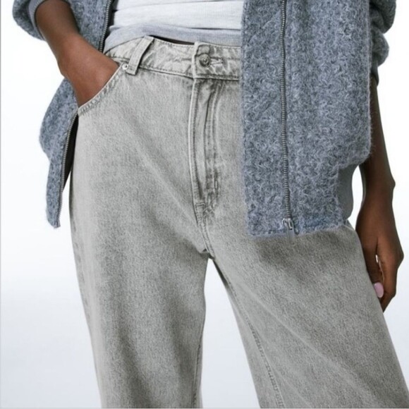 H&M Divided Gray Light Wash Denim Wide Leg High Rise Jeans Women's Size 0 - Picture 10 of 10